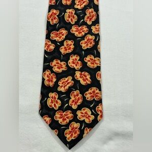 Hugo Boss Silk Tie Navy Orange Floral Pattern Classic Mens Designer Necktie